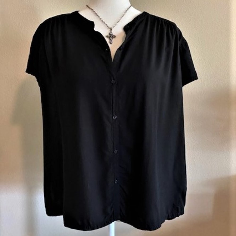 Black Cap Sleeve Button Down Shirt